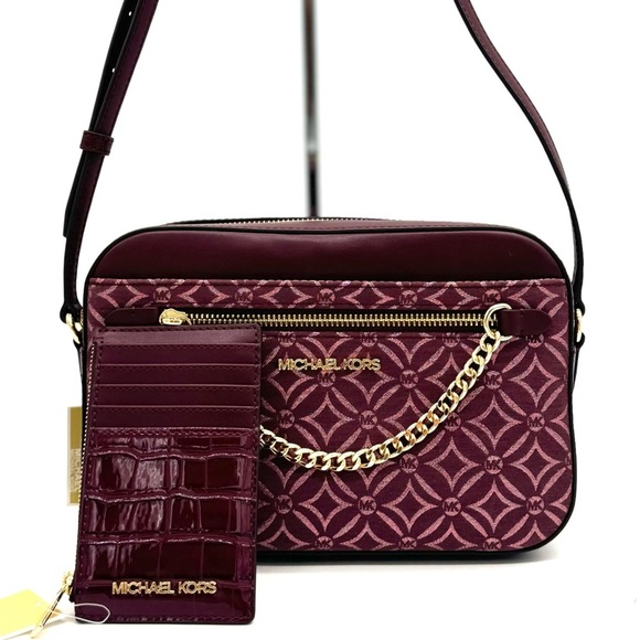 Michael Kors Large EW Crossbody Bag & Travel TZ Card Case Wallet Ox Blood Multi